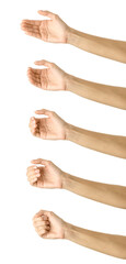 Hand pinching, holding or measuring something gesture. Multiple images set of female caucasian hand with french manicure pinching, holding or measuring something