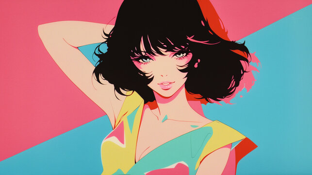 90年代のアニメ風女性のイラスト