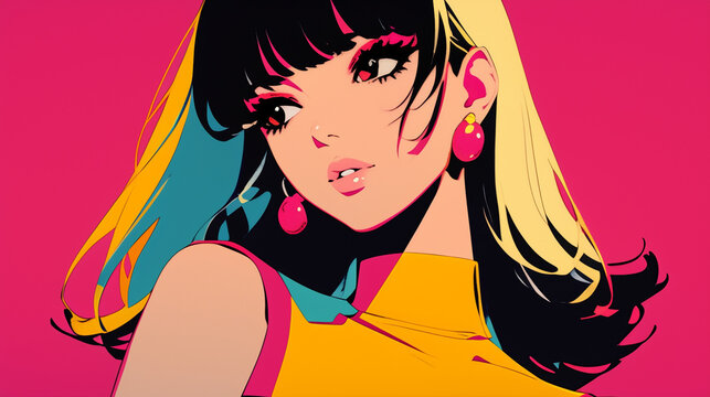 90年代のアニメ風女性のイラスト
