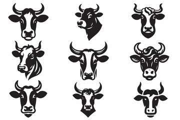 Cow head vector silhouette, Vector of cow head design, Cow silhouette design