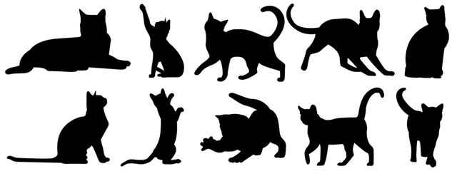 cat silhouette vector illustration collection. - obrazy, fototapety, plakaty