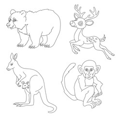 Cartoon Wild Animals Clipart Set for Lovers of Wildlife. deer, bear, monkey, kangaroo