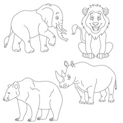 Cartoon Wild Animals Clipart Set for Lovers of Wildlife. lion, elephant, rhino, bear