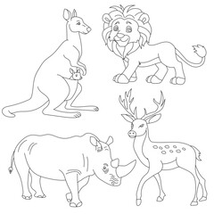 Cartoon Wild Animals Clipart Set for Lovers of Wildlife. lion, kangaroo, deer, rhino
