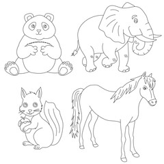 Cartoon Wild Animals Clipart Set for Lovers of Wildlife. panda, elephant, squirrel, horse