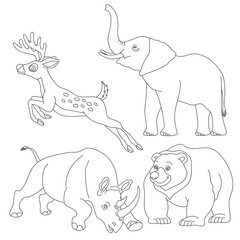 Cartoon Wild Animals Clipart Set for Lovers of Wildlife. rhino, bear, elephant, deer