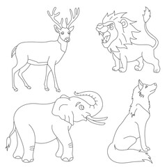 Cartoon Wild Animals Clipart Set for Lovers of Wildlife. lion, deer, wolf, elephant