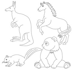 Cartoon Wild Animals Clipart Set for Lovers of Wildlife. horse, panda, squirrel, kangaroo