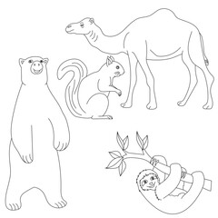 Cartoon Wild Animals Clipart Set for Lovers of Wildlife. camel, sloth, bear, squirrel