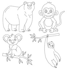 Cartoon Wild Animals Clipart Set for Lovers of Wildlife. monkey, sloth, bear, koala