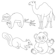 Cartoon Wild Animals Clipart Set for Lovers of Wildlife. camel, squirrel, panda, sloth