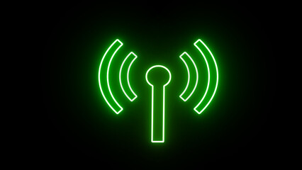 Green neon Wi-Fi icon. Wireless icon searching to connect to a wi-fi network to get Internet access.