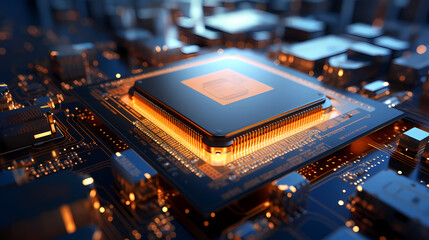 Fototapeta na wymiar Artificial intelligence 3D rendering circuit board technology background processor CPU and GPU