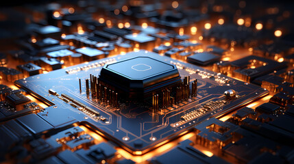 Artificial intelligence 3D rendering circuit board technology background processor CPU and GPU