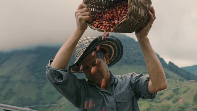 A Man Pouring Coffee Beans