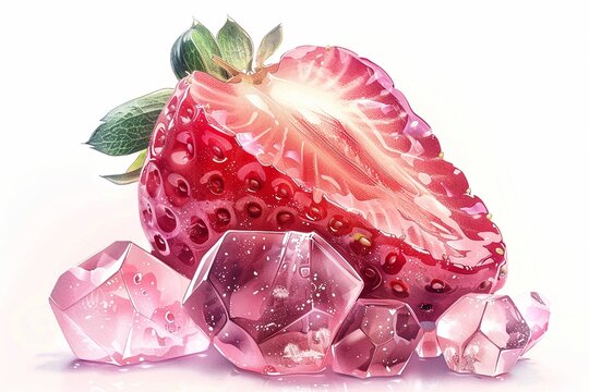 Vibrant strawberry vector, ice crystals, illustration isolated on white, classic modern design ,ultra HD,clean sharp