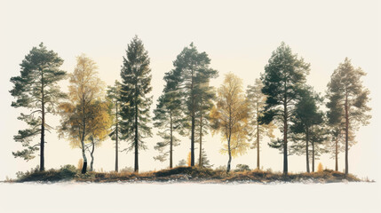 set of trees silhouette, retro images nature, vector illustration.