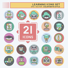 Icon Set Learning. related to Education symbol. color mate style. simple design illustration