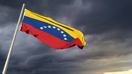 nice Venezuela flag on massive dark clouds bg - abstract 3D rendering