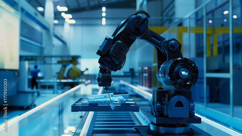 Aufkleber advanced robotic arm assembling complex structure under engineer supervision