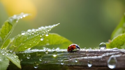 Detailed image of a ladybug on wooden log