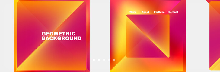 Colorful fluid gradient triangles and squares web site template. Vector Illustration For Wallpaper, Banner, Background, Card, Book Illustration, landing page