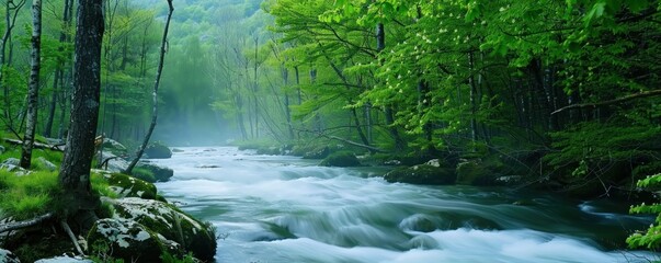View of cool green forests with clear rivers