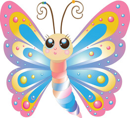 A vibrant, colorful butterfly in a cheerful, child-friendly vector illustration