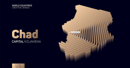Isometric map of Chad with golden hexagon lines