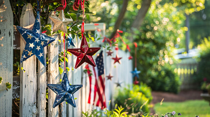 red blue stars of the american flag hanging on the front page of american symbol memorial day
