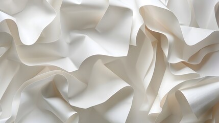 Captivating Abstract Composition of Delicate White Paper Folds Casting Intricate Shadows and Highlights