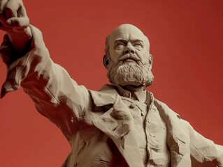 3D render clay style of a revolutionary leader, isolated on red background - obrazy, fototapety, plakaty