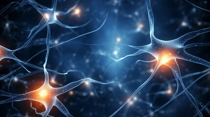 Nerve cells connect communicate Alzheimer disrupts synapses  - obrazy, fototapety, plakaty