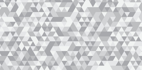 Abstract geometric white and gray background seamless mosaic and low polygon triangle texture wallpaper. Triangle shape retro wall grid pattern geometric ornament tile vector square element.