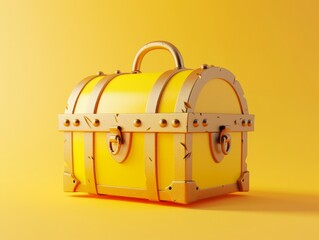 3D render style of a treasure chest, isolated on yellow background