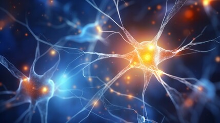 Naklejka na ściany i meble Nerve cells connect communicate Alzheimer disrupts synapses 