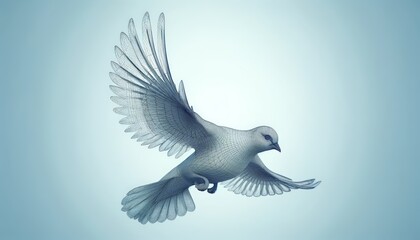 3D wireframe model of a bird in flight, showcasing bird’s anatomy