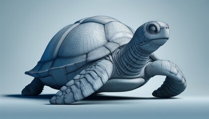 3D wireframe model of a turtle, showcasing shell, head, and limbs - obrazy, fototapety, plakaty