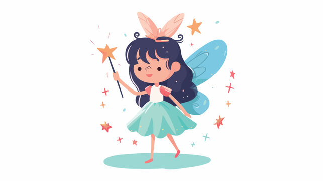 Fairy with magic wand isolated on a white background