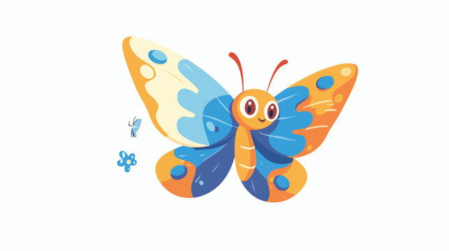 Happy cartoon butterfly with blue wings. Baby mot
