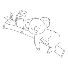 Outline Koala Clipart. Cartoon Wild Animals Clipart Set for Lovers of Wildlife. 