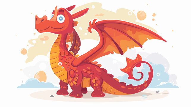 Magic cartoon red dragon. Fantastic flying animal