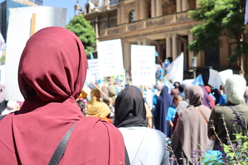 Muslim woman in hijab at protest