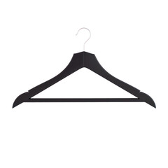 A close up of a black hanger with a white hook - obrazy, fototapety, plakaty