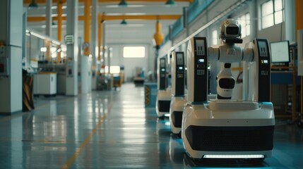 Fototapeta premium High-tech robotic machinery equipped with sensors in an industrial setting suggesting advanced automation in a manufacturing or research facility.