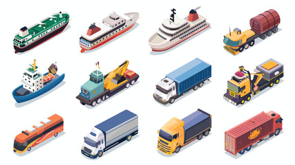 Different types of transport cartoon icons in set coll