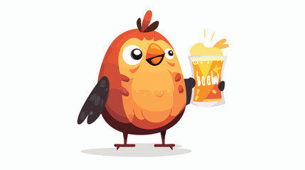 Drunk tired bird with a glass of beer inscription booz