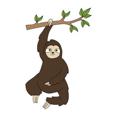 Sloth Clipart. Kawaii Cartoon Sloth Vector Clipart