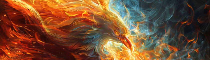 A fiery bird with flames coming out of its mouth - obrazy, fototapety, plakaty