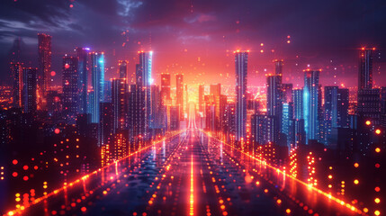 Obraz premium Smart city and abstract dot point connect with gradient line and aesthetic Intricate wave line design , big data connection technology concept.